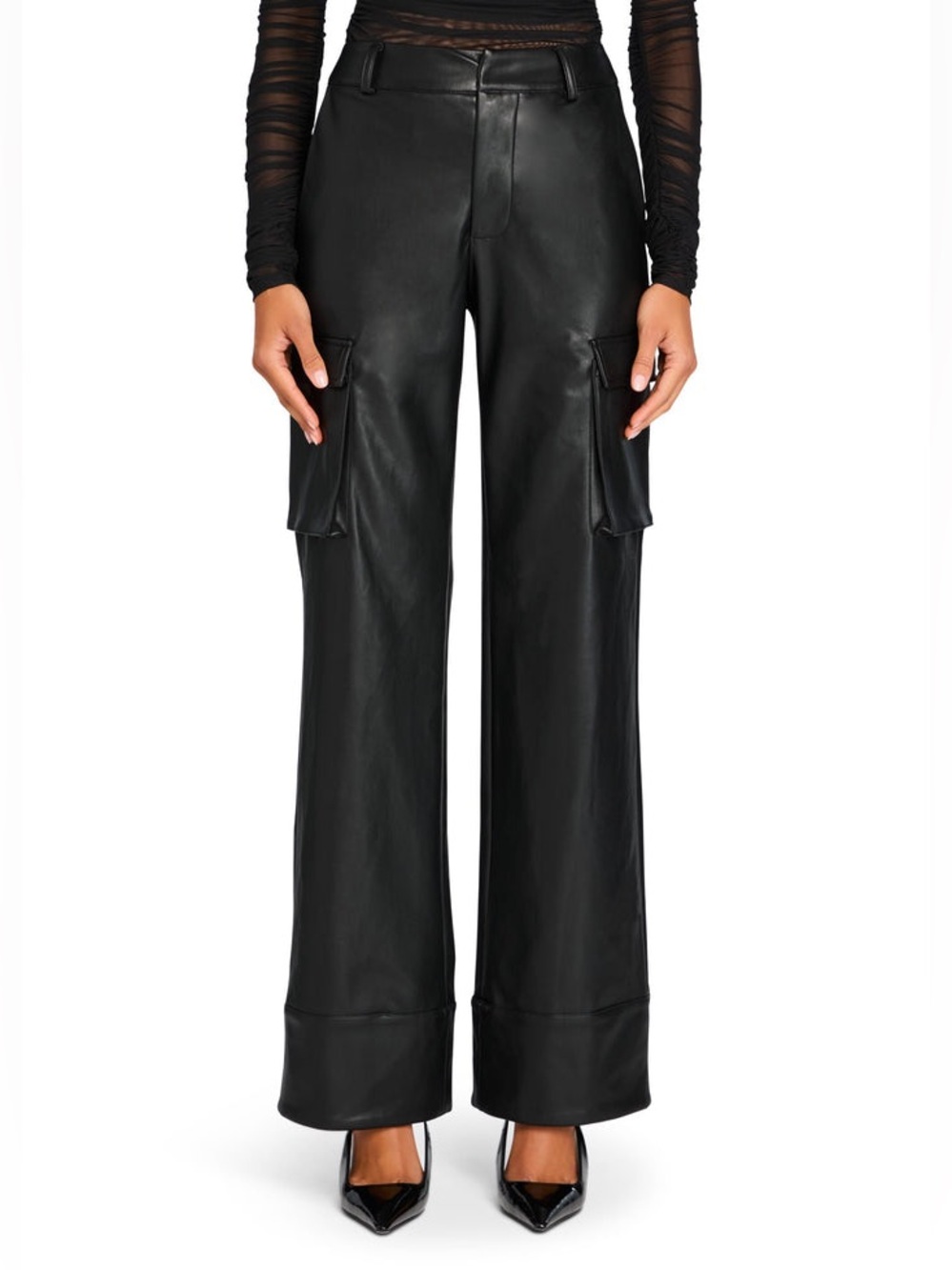 NWT SER.O.YA FIFER VEGAN LEATHER WIDE LEG MID RISE CARGO PANT size small